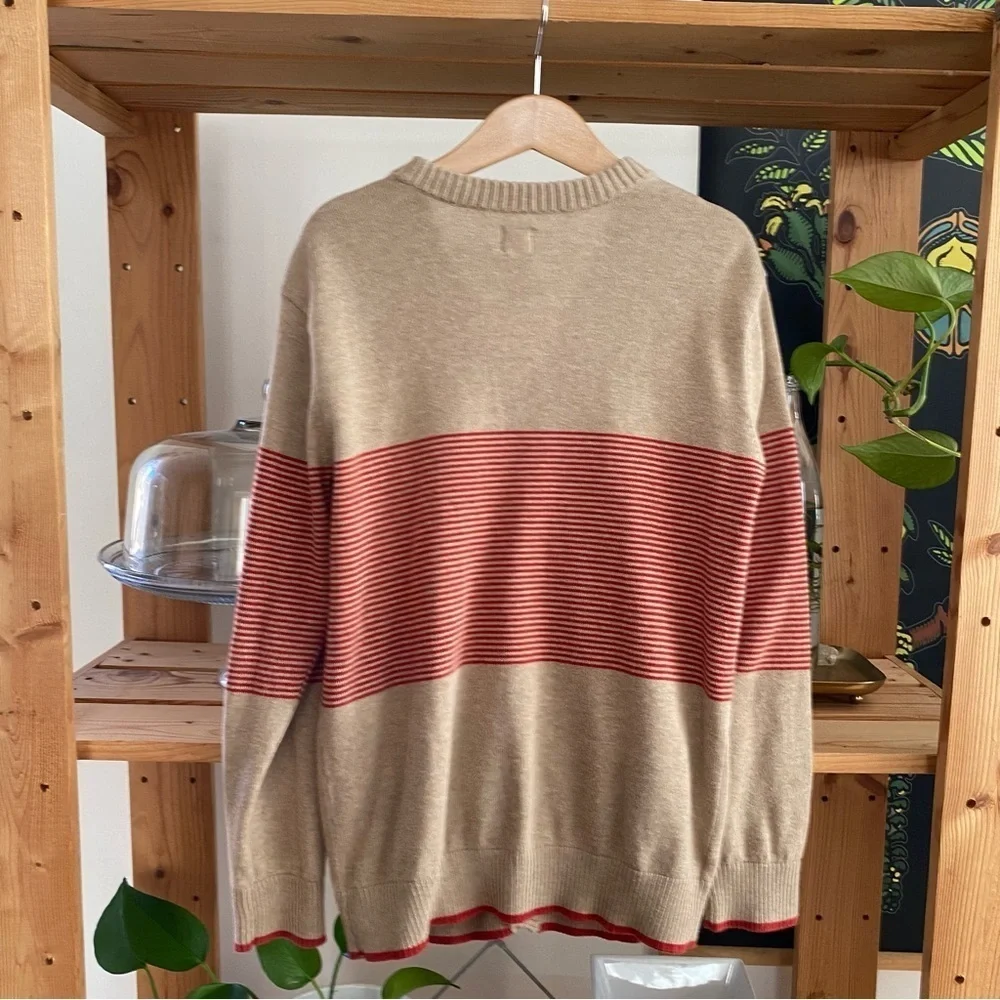 Tea Collection Tan Red Stripe Pima Cotton Cardigan Sweater